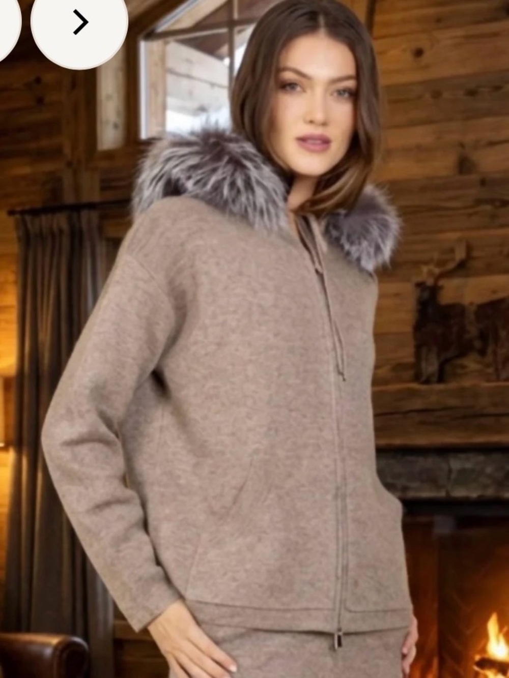 NWT Jessie Liu Wool Blended Zip up Knit Fox Fur trim Hoodie sweater sweatshirt S
